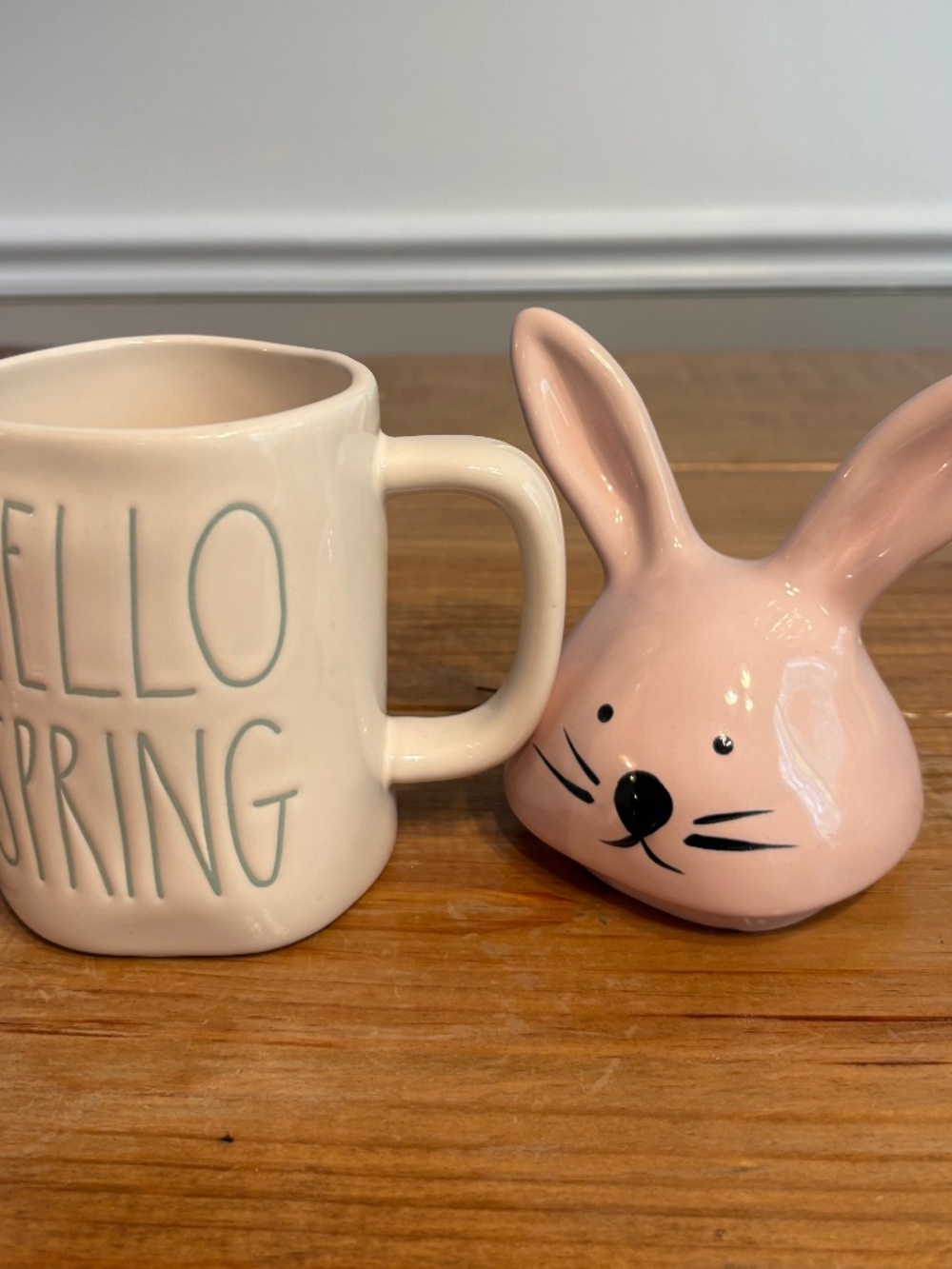 Rae Dunn Magneta Collection, Hello Spring Mug and  Bunny Ears mug topper